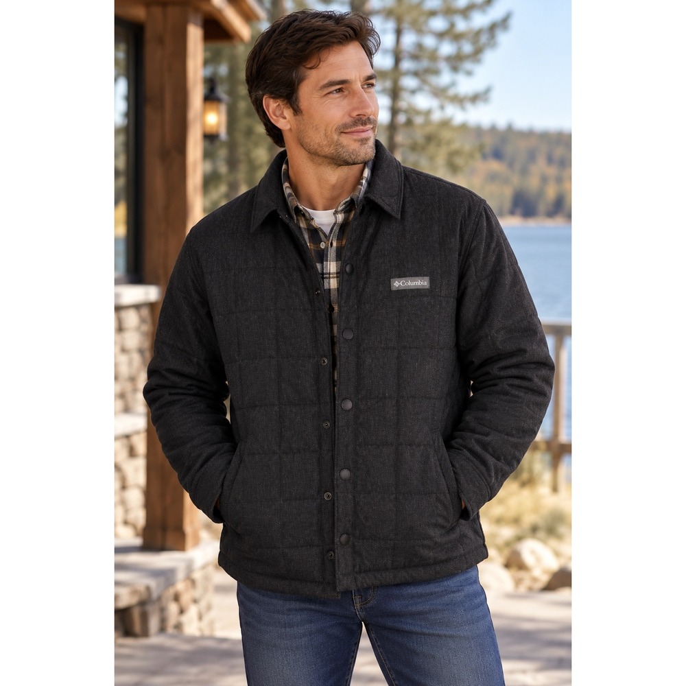 Columbia Landroamer Quilted Shirt Jacket Mens Small Black Heather AM4571-010 NWT